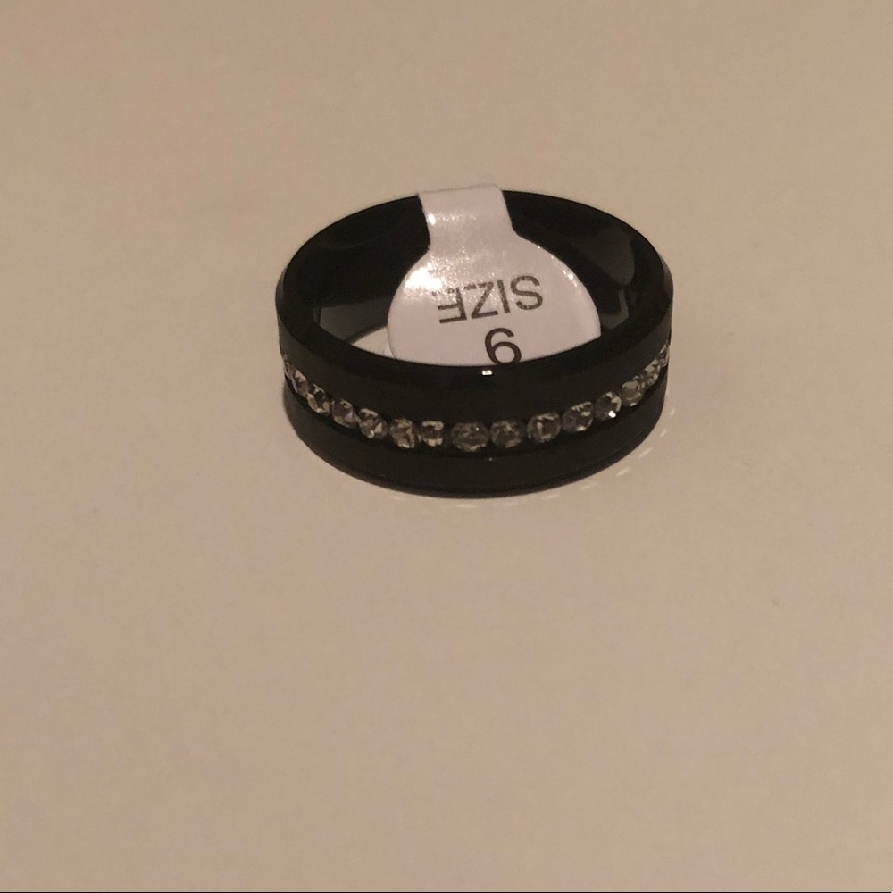 Stainless Steel Black Row Diamond Inspired Ring